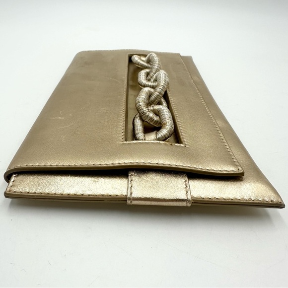 Serena Uziyel Women's Gold Catena Envelope Metallic Leather Clutch Bag - Picture 8 of 16